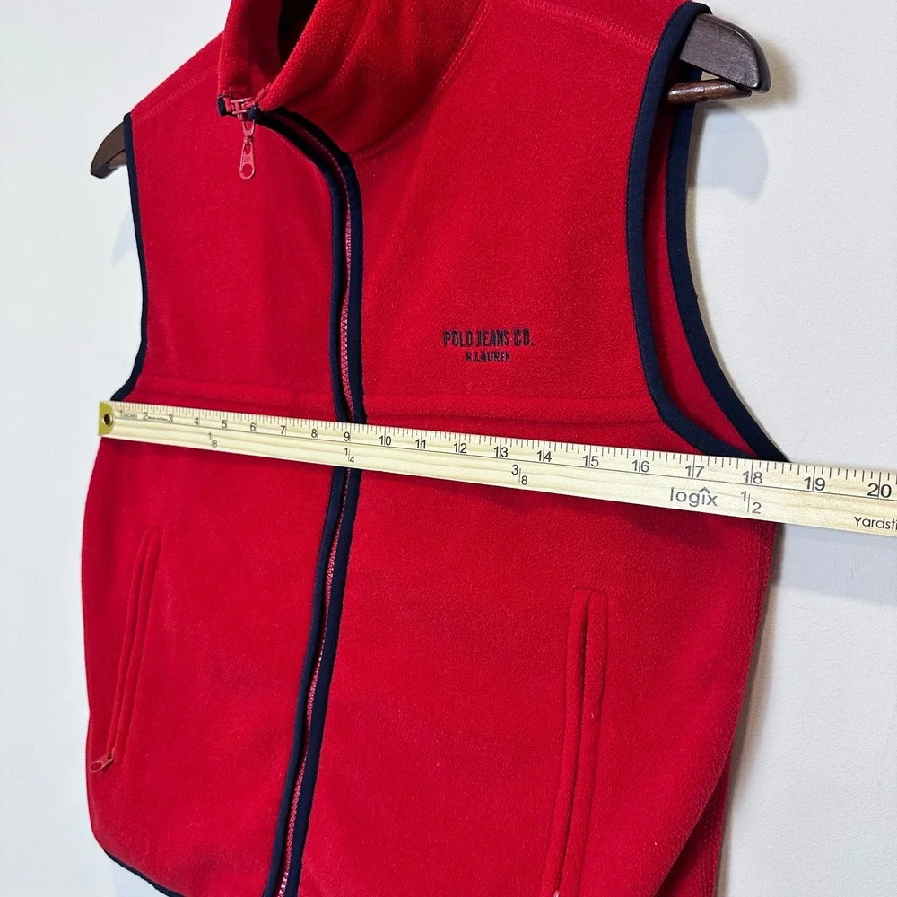 Polo Jeans Co Ralph Lauren Fleece Vest Med Red Navy Trim Full Zip Gorpcore Retro